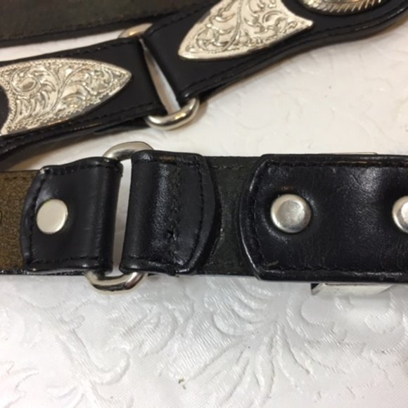 Vintage Nadim USA Silver Plated Medallions Western Black Rodeo Leather Belt main image 16